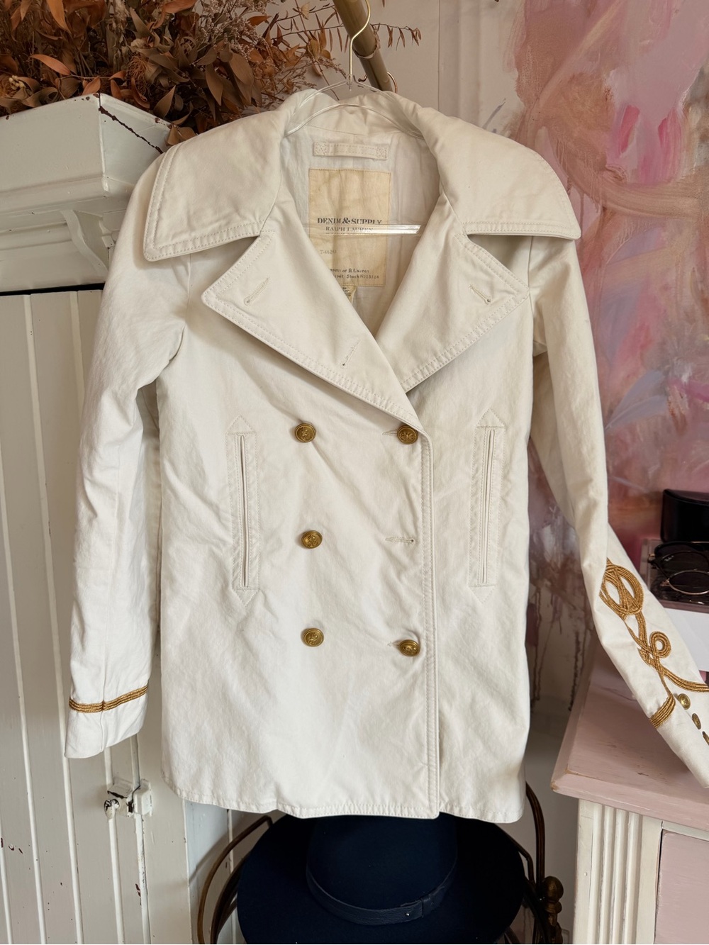 Ralph Lauren White Double-Breasted Cotton Jacket with Gold Trim